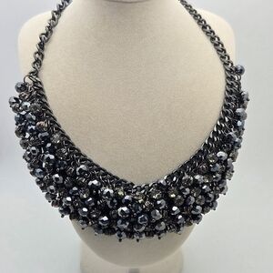 Chico’s Gunmetal Hematite-Tone Beaded Statement Bib Necklace